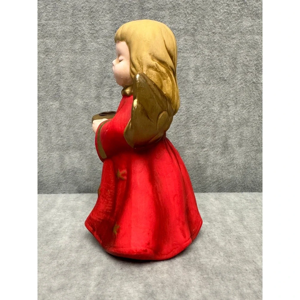 Vintage Red and‎ Gold Ceramic Singing Angel Christmas Candle Holder 7.5in MCM